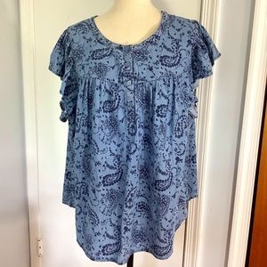 NWT C EST .1946 PLUS SPORTSWEAR 22/24W FULL BLOOM BLUE  BLOUSE TENCELL BLEND